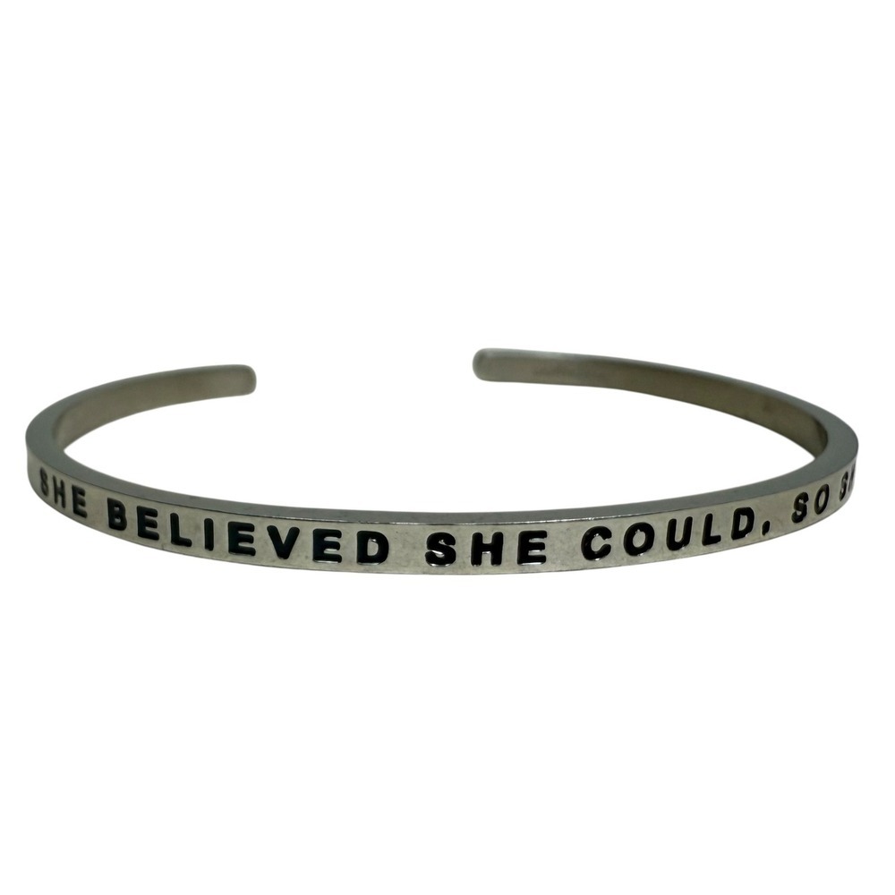 Silver Tone Inspirational Cuff Bracelet She Believed She Could So She Did Sz 6